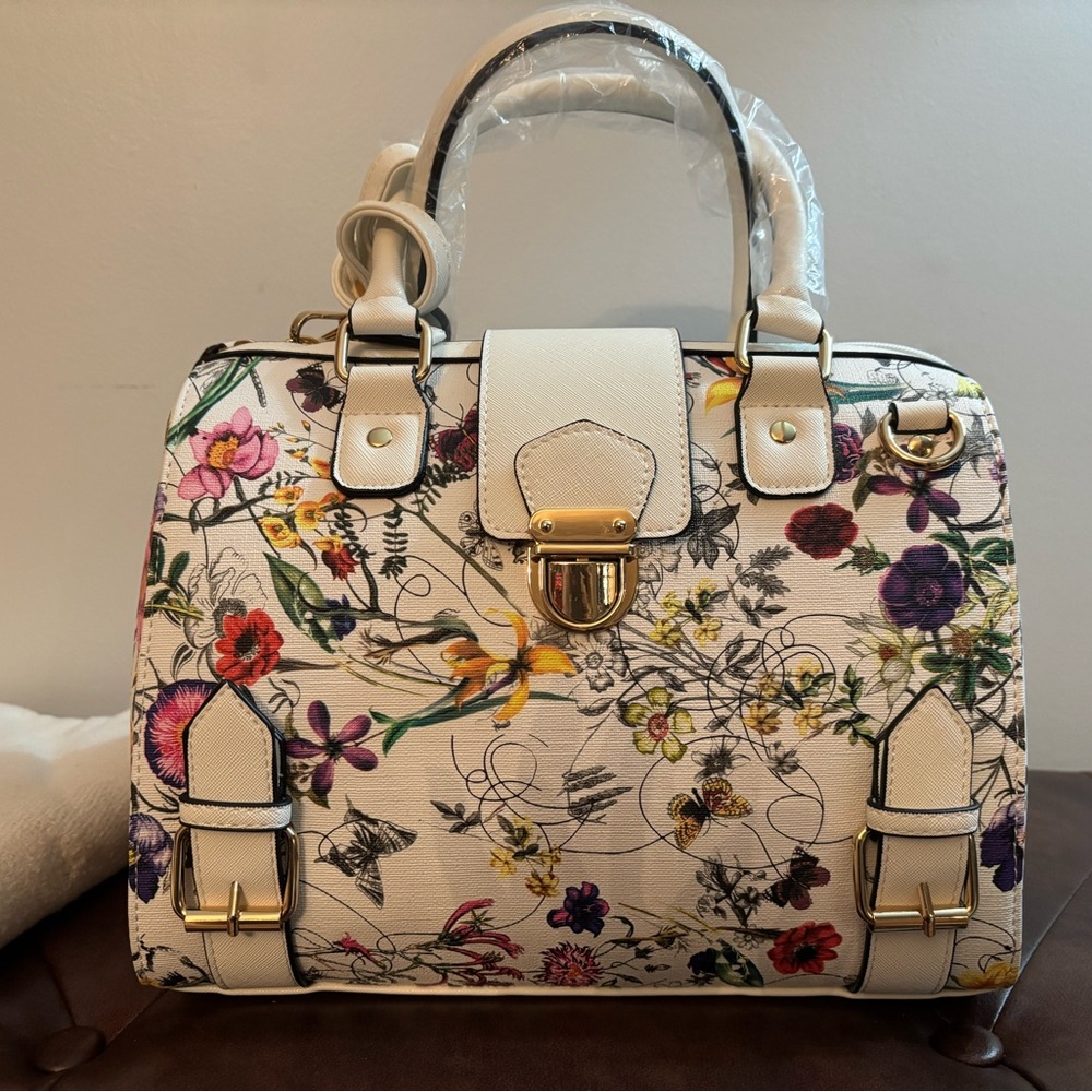Chic Floral Satchel in Cream by Dasein